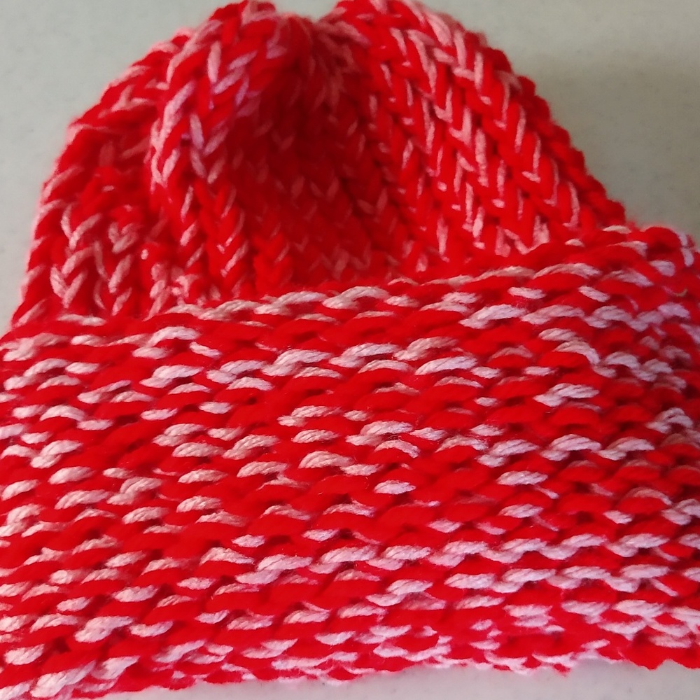 Hand made red and white hat